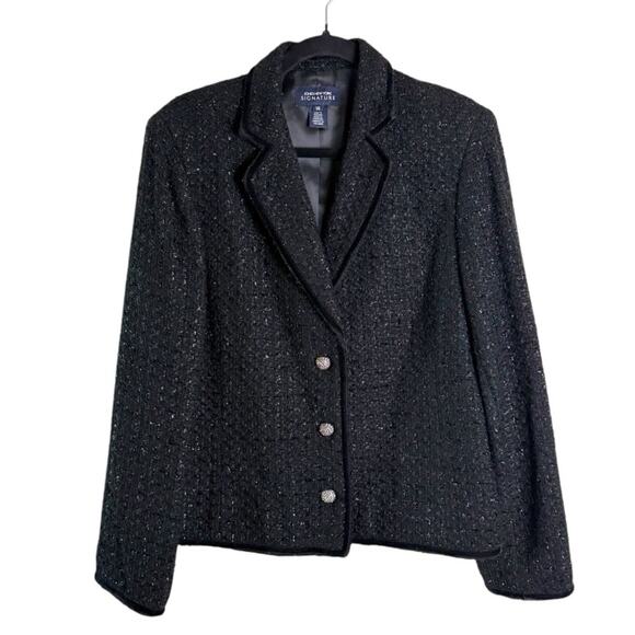 Jones New York Signature Black Shimmer Tweed Blazer Jacket 14 Bling Buttons - Picture 1 of 13
